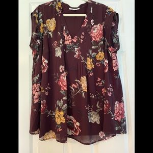 Maroon floral top with cap sleeves